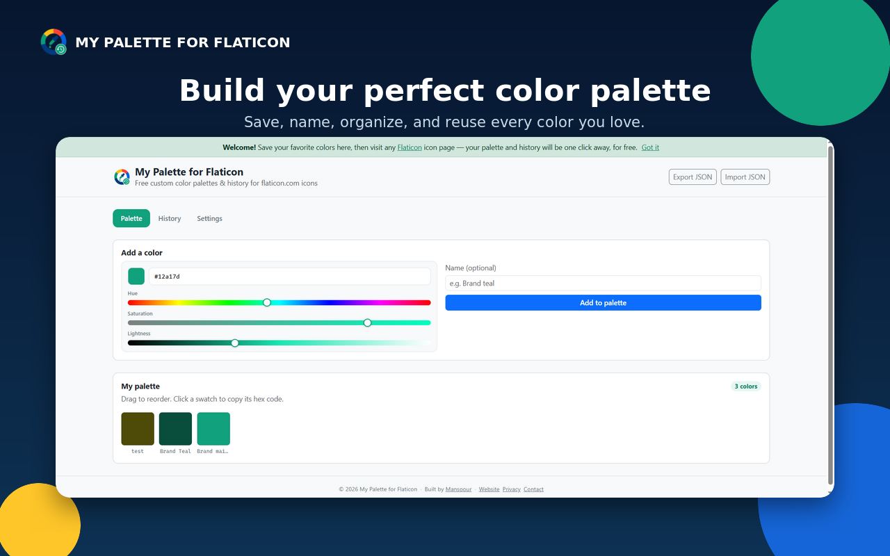 Building a palette in the full dashboard