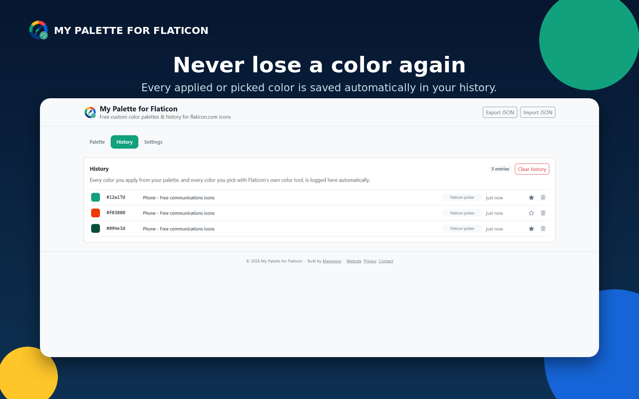 Automatic color history in the dashboard